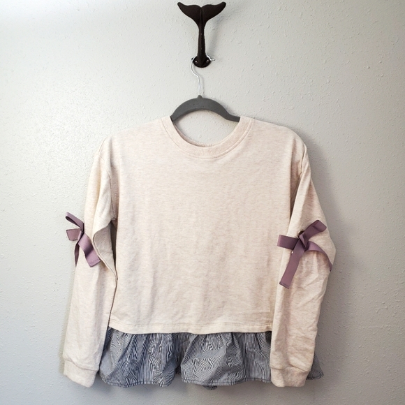 Roebuck and Co Heritage Supply Company Cream Sweater with ruffle and elbow bows - Picture 1 of 5